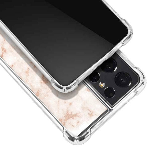 White Rose Gold Marble Galaxy S21 Ultra 5G Clear Case